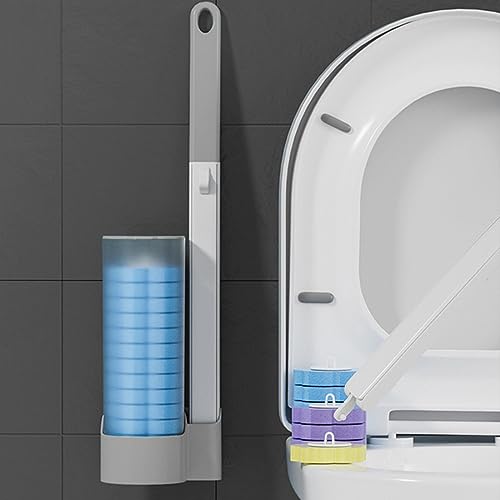 Toilettenbürste zum Einmalgebrauch,Einweg Toilettenbürste Kit,Einweg-Toilettenreinigungssystem mit 12 Ersatzköpfen,Einweg-Toilettenbürste mit Halter,Badezimmer Toilette Reinigung Werkzeug (Grau) von GUSHE