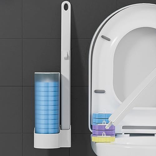 Toilettenbürste zum Einmalgebrauch,Einweg Toilettenbürste Kit,Einweg-Toilettenreinigungssystem mit 12 Ersatzköpfen,Einweg-Toilettenbürste mit Halter,Badezimmer Toilette Reinigung Werkzeug (Weiß) von GUSHE