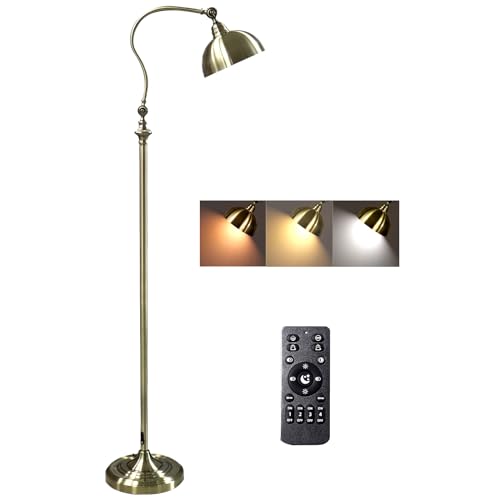 ACMHNC Stehleuchte Vintage Dimmbar, Retro Bronze Industrial Stehlampe, Augenschutz LED Leseleuchte mit Fernbedienung (inkl. Fußschalter), Verstellbarem Standleuchte für Esszimmer, Schlafzimmer von ACMHNC