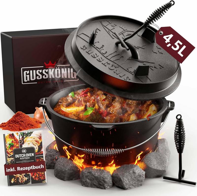 GUSSKÖNIG Grilltopf Dutch Oven Set 4.5 Liter mit Füßen inkl. 2in1 Deckelheber Rezeptbuch GUSSKÖNIG Grilltopf Dutch Oven Set 4.5 Liter mit Füßen inkl. 2in1 Deckelheber Rezeptbuch von GUSSKÖNIG