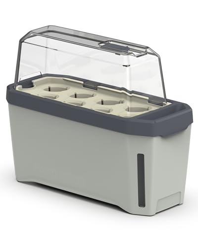 Harry Herbs - 4 in 1 Kräutertopf - Anzucht - Microgreens - Hydroponik - integriertes Wasserreservoir mit Bewässerungssystem - inklusive Wasserstandsanzeige - indoor & outdoor (hellgrau, mit Haube) von GUSTA GARDEN