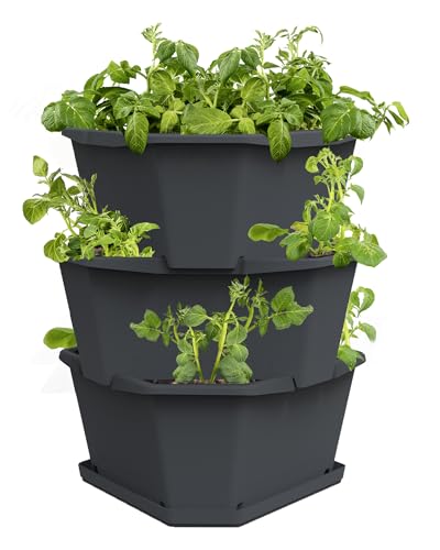 GUSTA GARDEN Paul Potato Kartoffelturm 3 Etagen Anthrazit - Hochbeet Turm Kartoffeln - Garten & Balkon - Schädlingsschutz - 0,2m² - 56L Erdvolumen von GUSTA GARDEN