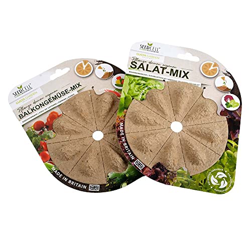 GUSTA GARDEN SeedCell Disks - einfach Gemüse anpflanzen - 16 pflanzbare Samenkapseln - 8 Verschiedene Gemüsesamen - umweltfreundlich - 100% biologisch abbaubar (Balkongemüse-Mix + Salat-Mix) von GUSTA GARDEN