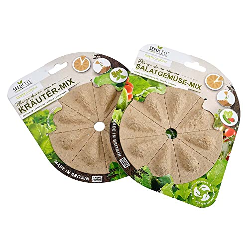 GUSTA GARDEN SeedCell Disks - einfach Gemüse anpflanzen - 16 pflanzbare Samenkapseln - 8 Verschiedene Gemüsesamen - umweltfreundlich - 100% biologisch abbaubar (Kräuter-Mix + Salatgemüse-Mix) von GUSTA GARDEN