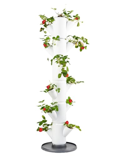 GUSTA GARDEN Sissi Strawberry Erdbeerbaum Classic Weiß - Hochbeet System Erdbeeren mit Wandhalterung - Garten & Balkon - 113 cm Höhe - 15L Erdvolumen von GUSTA GARDEN