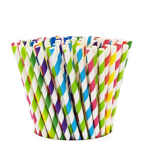 GUSTO [200 Pack] Striped Paper Drinking Straws 100% Biodegradable - Assorted Colors - Formerly Comfy Package von GUSTO