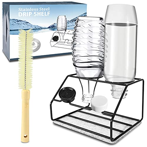 GUSUWU Flaschenhalter für SodaStream,Premium Abtropfhalter aus Edelstahl für Soda Crystal und Emil Flaschen+Herausnehmbarer Abtropfschale&Flaschenbürste (2 Flaschen) von GUSUWU