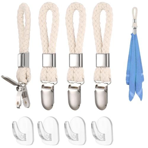 4 Stück Handtuchclips zum Aufhängen, 4 Stück kleine klebrige Haken, Handtuch-Clip-Aufhänger mit Schlaufen, Geschirrtuch-Halter-Clips, Geschirrtuch-Halter-Clips für Häuser, Schränke und Bäder (Beige) von GUSXPPD