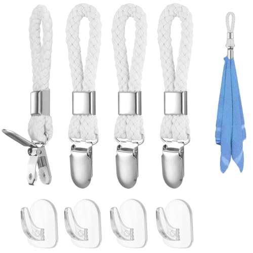 4 Stück Handtuchclips zum Aufhängen, 4 Stück kleine klebrige Haken, Handtuch-Clip-Aufhänger mit Schlaufen, Geschirrtuch-Halter-Clips, Geschirrtuch-Halter-Clips für Häuser, Schränke und Bäder (Weiß) von GUSXPPD