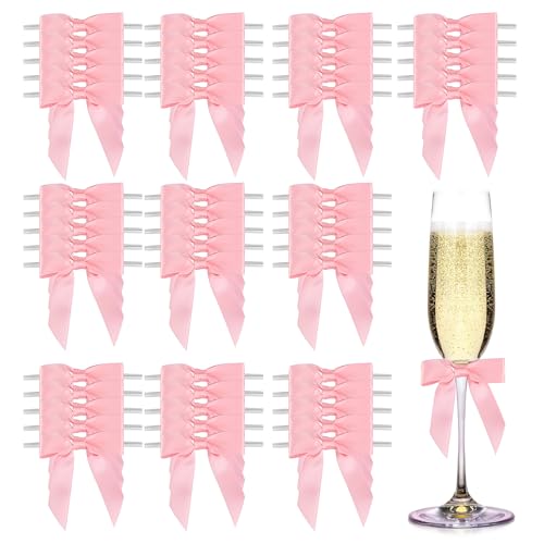GUSXPPD 50 Stück Geschenkschleifen, Kleine Schleifen, Deko Hochzeit Geschenkschleifen Schleife für Geburtstag Weihnachten Kommunion, Selbstklebend (Rosa) von GUSXPPD