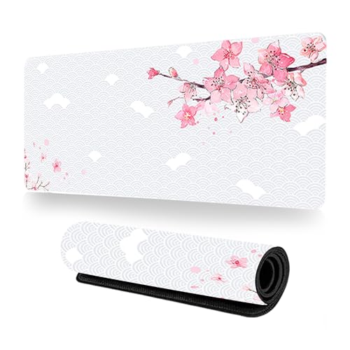 Gaming Mauspad XXL 800 x 300 mm, Rutschfeste Schreibtischunterlage für Büro, Schreibtischunterlage Mädchen, Sakura Maus Pad für PC, MacBook, Laptop (Weiß (B) 80 x 30 cm) von GUSXPPD