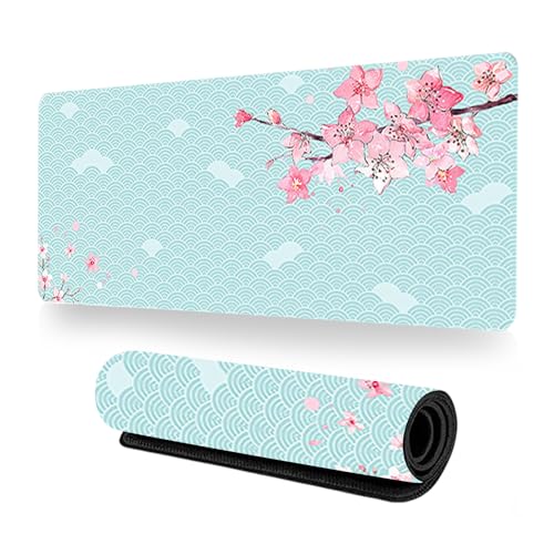 Gaming Mauspad XXL 800 x 300 mm, Rutschfeste Schreibtischunterlage für Büro, Schreibtischunterlage Mädchen, Sakura Maus Pad für PC, MacBook, Laptop (Hellblau (B) 80 x 30 cm) von GUSXPPD