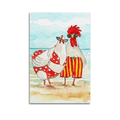 GUTAITER Aquarell-Illustration mit Hähnen am Strand, lustige Kunst, Vintage-Poster, trendige Wandkunst, Leinwanddrucke für Zimmer, ästhetisch, 40 x 60 cm, ungerahmter Stil GUTAITER Aquarell-Illustration mit Hähnen am Strand, lustige Kunst, Vintage-Poster, trendige Wandkunst, Leinwanddrucke für Zimmer, ästhetisch, 40 x 60 cm, ungerahmter Stil von GUTAITER