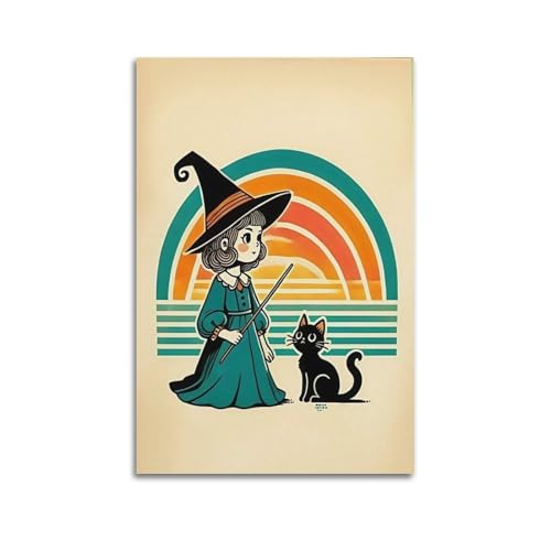GUTAITER Dekoratives Halloween-Poster, Motiv: Junge Hexe mit schwarzer Katze, trendige Wandkunst, Leinwanddrucke für Zimmer, ästhetisch, 20 x 30 cm, ungerahmter Stil GUTAITER Dekoratives Halloween-Poster, Motiv: Junge Hexe mit schwarzer Katze, trendige Wandkunst, Leinwanddrucke für Zimmer, ästhetisch, 20 x 30 cm, ungerahmter Stil von GUTAITER