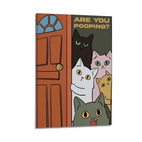 GUTAITER Poster "Are You Pooping Cat", WC-Dekoration, Poster, trendige Wandkunst, Leinwanddrucke für Zimmer, ästhetisch, 40 x 60 cm, Rahmenstil von GUTAITER