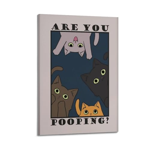 GUTAITER Poster mit Katzen-Motiv "Are You Pooping", WC-Dekoration, Poster, trendige Wandkunst, Leinwanddrucke für Zimmer, ästhetisch, 30 x 45 cm, Rahmenstil von GUTAITER