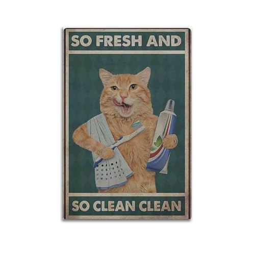 GUTAITER "So Fresh And So Clean", lustige Katze, Badezimmer-Schilder, Vintage-Poster, trendige Wandkunst, Leinwanddrucke für Zimmer, ästhetisch, 20 x 30 cm, ungerahmter Stil GUTAITER "So Fresh And So Clean", lustige Katze, Badezimmer-Schilder, Vintage-Poster, trendige Wandkunst, Leinwanddrucke für Zimmer, ästhetisch, 20 x 30 cm, ungerahmter Stil von GUTAITER