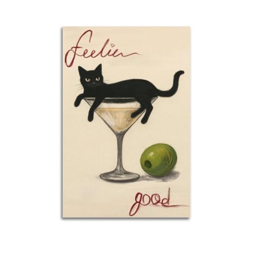 GUTAITER Vintage-Poster "Feeling Good-Chic" mit Katze auf Martini, trendige Wandkunst, Leinwanddruck für Zimmer, ästhetisch, 30 x 45 cm, ungerahmter Stil GUTAITER Vintage-Poster "Feeling Good-Chic" mit Katze auf Martini, trendige Wandkunst, Leinwanddruck für Zimmer, ästhetisch, 30 x 45 cm, ungerahmter Stil von GUTAITER