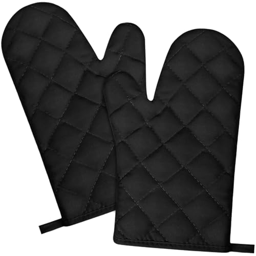 GUTERTOP 2 Stück Ofenhandschuhe Hitzebestaendig, Topfhandschuhe Hitzebeständig 220°C Anti-Rutsch, Backhandschuhe Ofenhandschuhe Schwarz für Kochen Backen Grillen Auflaufform von GUTERTOP