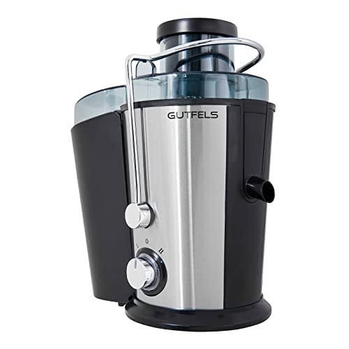 GUTFELS Entsafter JUICE 3010 | 1,6 Liter Tresterbehälter + 500 ml Saftbehälter | 65 mm Öffnung | Edelstahlfilter | 400 Watt | Edelstahlbehälter | Entsafter | 2 Geschwindigkeitsstufen | Easy Clean von GUTFELS