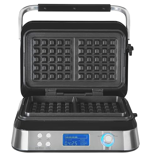GUTFELS Waffeleisen WAFFLE 5010|Beschichtete Backplatten|1600 Watt| Timer|Display|Überlaufschutz|5 verschiedene Programme|rutschfeste Standfüße|Kabelaufwicklung|Überhitzungsschutz, Schwarz-inox von GUTFELS