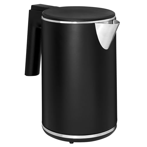 GUTFELS Wasserkocher WATER 2020 | Elektrischer Wasserkocher mit Kalkfilter 2200 W | Doppelwandig | 1 Liter | Überhitzungs-/Trockengehschutz | Schwarz von GUTFELS
