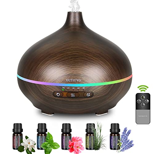 GUTIYYO Aroma Diffuser 600ml, Diffuser, Duftöl Diffuser, 5x10ml Diffuser Ätherische Öle, Luftbefeuchter, Mit 7 Farbe led, Diffusor für ätherische Öle mit automatischer Abschaltung und Zeitsteuerung von GUTIYYO