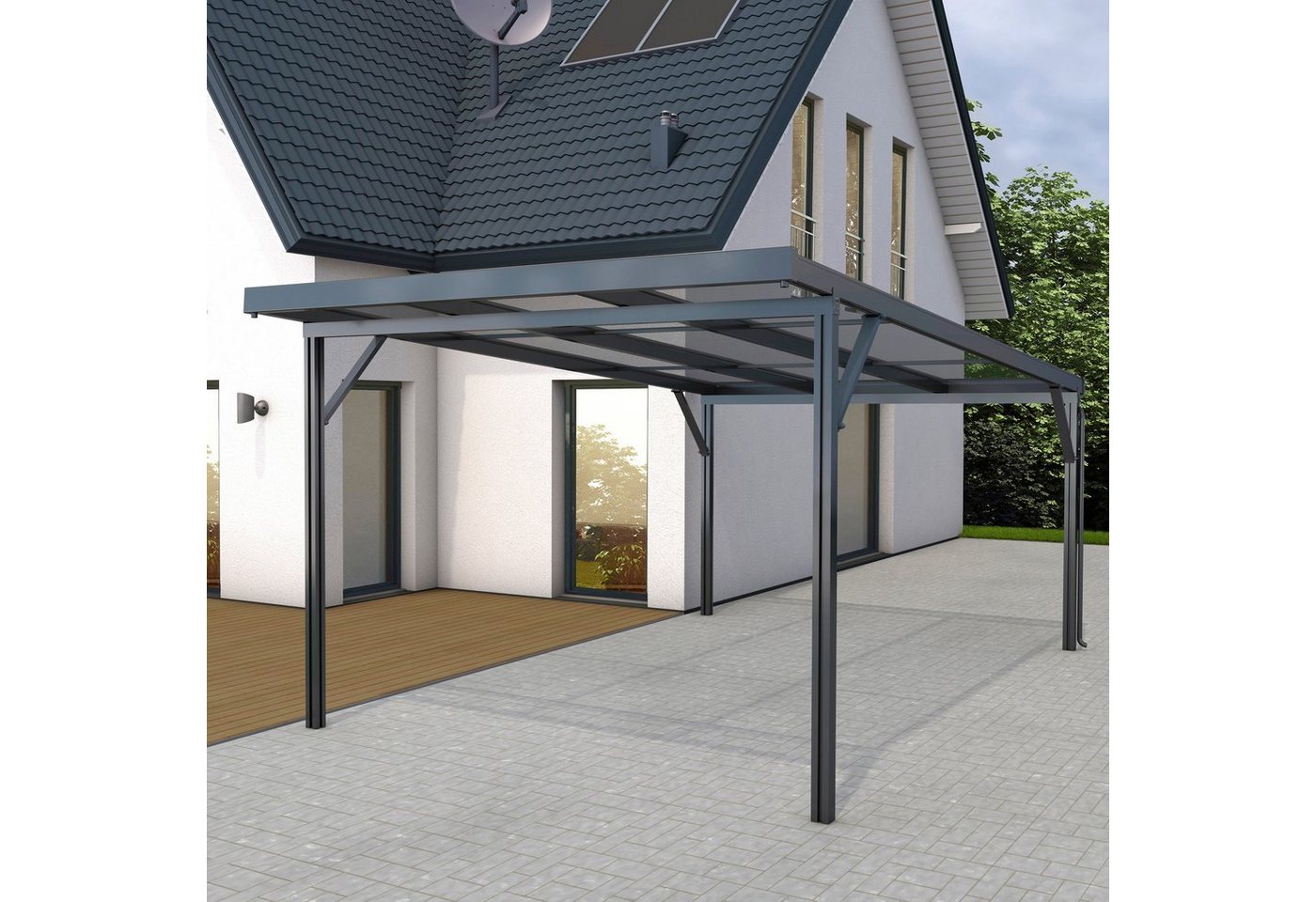 GUTTA Einzelcarport Premium, BxT: 309,4x562 cm, 200 cm Einfahrtshöhe, Dacheindeckung Polycarbonat Klima blue von GUTTA