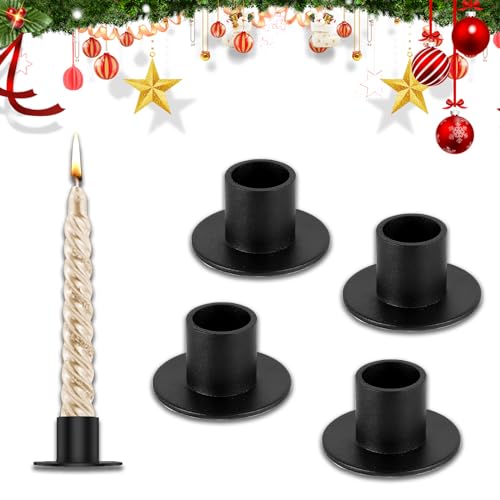 GUUFOO 4PCS Schwarze Kerzenständer Retro Kerzenhalter Metall Round Candle Holder Kerzenleuchter Schwarz Dekoration Kerzenleuchter für Stabkerze Zuhause Hochzeit Jahrestag von GUUFOO