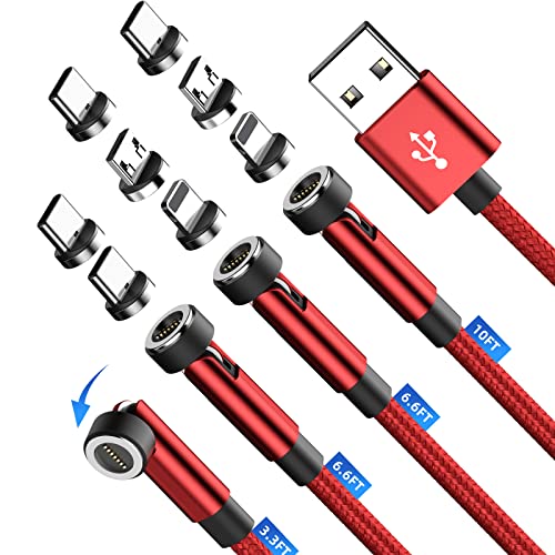 USB C kabel [4Pack 1m+2m+2m+3m] Red 3 in 1 ladekabel magnetisch 540-Grad-Drehung 3A Schnelllade & Datenübertragungs Ladekabel für Micro USB/Typ C Handys und Tablets Samsung Android von GUUGEI