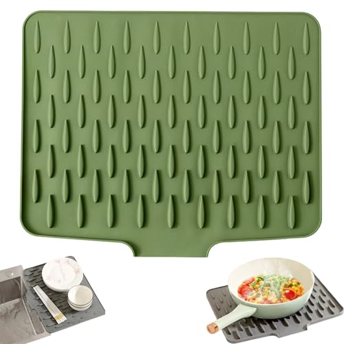 Auslaufsicherer Arbeitsplattenschutz Aus Silikon,abtropfmatte Spüle,Silikon-Abtropfmatte,für Küchenspüle, Badezimmer-Arbeitsplatten, Rutschfestes Design (green,1PCS) von GUUIESMU