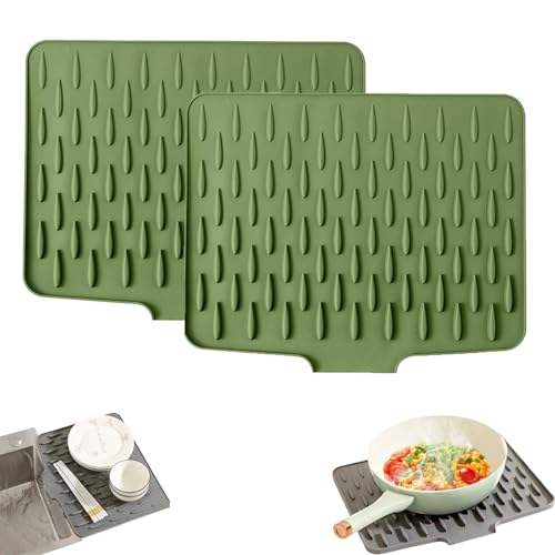 Auslaufsicherer Arbeitsplattenschutz Aus Silikon,abtropfmatte Spüle,Silikon-Abtropfmatte,für Küchenspüle, Badezimmer-Arbeitsplatten, Rutschfestes Design (green,2PCS) von GUUIESMU