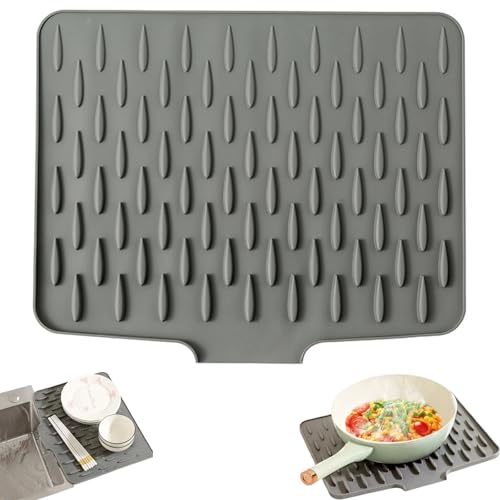 Auslaufsicherer Arbeitsplattenschutz Aus Silikon,abtropfmatte Spüle,Silikon-Abtropfmatte,für Küchenspüle, Badezimmer-Arbeitsplatten, Rutschfestes Design (grey,1PCS) von GUUIESMU