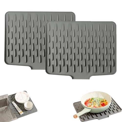 Auslaufsicherer Arbeitsplattenschutz Aus Silikon,abtropfmatte Spüle,Silikon-Abtropfmatte,für Küchenspüle, Badezimmer-Arbeitsplatten, Rutschfestes Design (grey,2PCS) von GUUIESMU