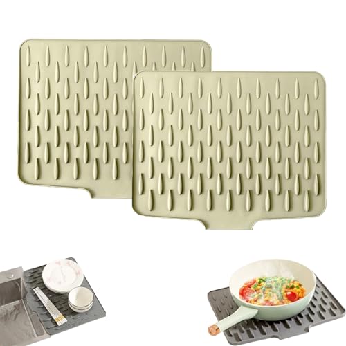 Auslaufsicherer Arbeitsplattenschutz Aus Silikon,abtropfmatte Spüle,Silikon-Abtropfmatte,für Küchenspüle, Badezimmer-Arbeitsplatten, Rutschfestes Design (yellow,2PCS) von GUUIESMU