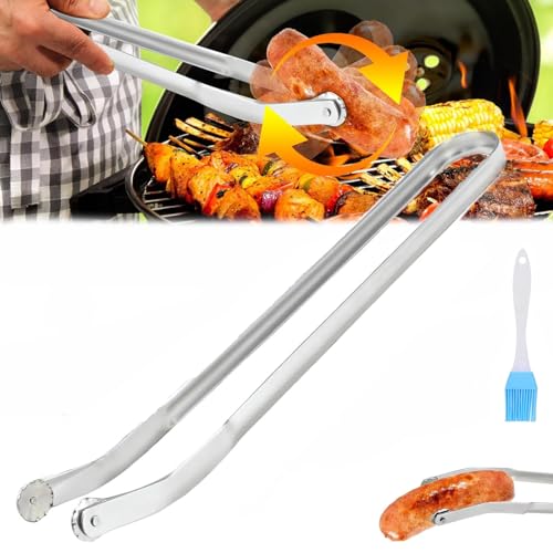 BBQ Grillzange Drehbar,BBQ WüRstchen Wendezange,Bbq-Wurstwendezange,bbq würstchen wendezange zum kochen,Bbq-Grillzange,Servierzangen,KüChenzangen,KüChenwerkzeuge Zum Grillen(1PCS) von GUUIESMU