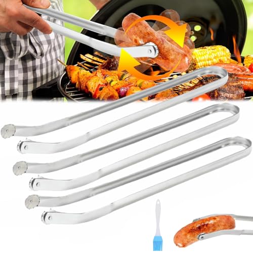 BBQ WüRstchen Wendezange,Grill Wendezange,Grillzange Drehbar,BBQ Wurstzange,Bbq WüRstchen Wendezange Zum Kochen,Grill-Hot-Dog-Wendezange,Grillzange Mit RäDchen Zum Drehen (3PCS) von GUUIESMU