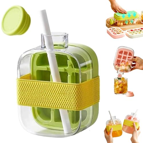 ice bottle cup,Eiswürfel Flasche,Ice Cube Bottle,2 in 1 Eiswürfelbehälter Wasserflasche Mit Deckel Und Behälter, Ice Cube Flasche,Eiswürfelflasche,einfaches Drücken,Eiswürfelform Für Getränke von GUUIESMU