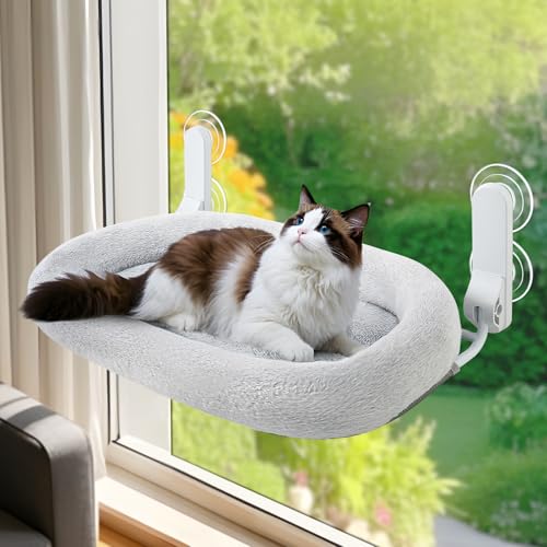 GUUSII HOME Katze Fensterliege Klappbares Katzenbett Fensterhängematte Fensterbank Hängematte Katzenliege Fensterbrett Fensterplatz Liegeplatz Katzen mit 4 Saugnäpfen einfach zu montieren (Grau) von GUUSII HOME