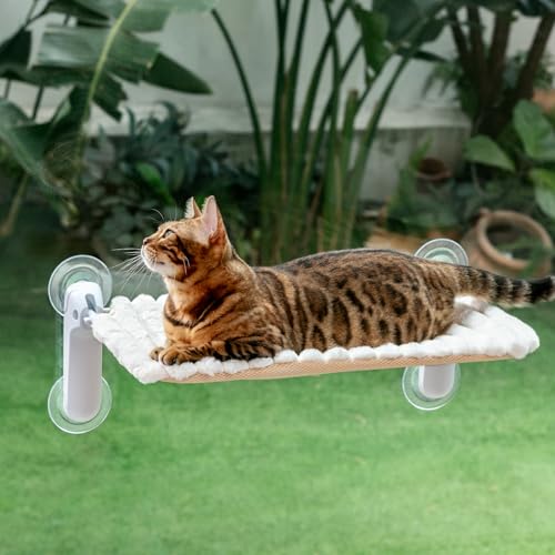 GUUSII HOME Katzen Fensterliege Faltbar Katzenbett Fenster Saugnäpfen Fensterbank Fensterbrettauflage für 2 Katze Hängematte Fensterscheibe Einfach zu Montieren Maschinenwaschbar 54 * 30cm (Weiß, M) von GUUSII HOME