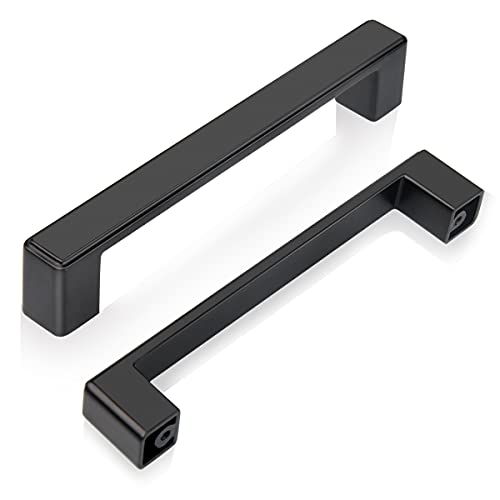 GUWINA Möbelgriffe Schwarz, Griffe für Küchenschränke 128mm Lochabstand, Türgriffe Schubladengriffe Küchengriffe Modern Schrankgriffe Kleiderschrank Zieht Eckig Griffe Küche Zinklegierung 6 Stück von GUWINA