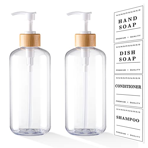 Transparentes Seifenspender-Set, 473 ml, Kunststoff-Seifenspender, Hand- und Geschirrseifenspender für Küchenspüle, nachfüllbarer Seifenlotionspender für Shampoo, Conditioner, Badezimmer von GUXACU