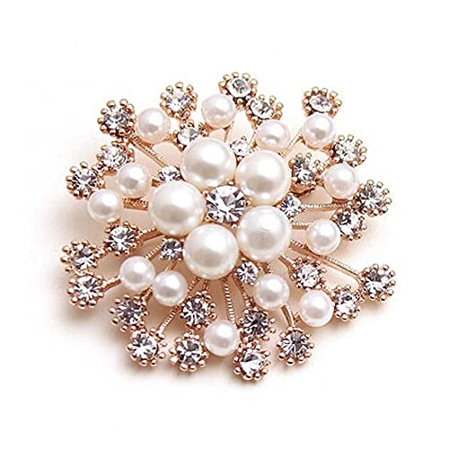 GUYAQ Kristall Brosche für Frauen Stilvolle Perle Strass Glänzende Schneeflocke Brosche Pin Rosa Kristall Blume Broschen Anstecknadel Hochzeit Braut Pins Kleidung Dekoration von GUYAQ