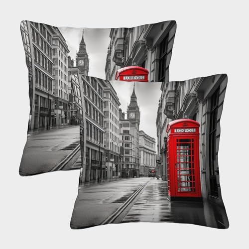 GUYDZOOM London Street Kissenbezüge 2er-Set Innen Deko Kissenbezug Für Schlafzimmer Sofa Kissenhülle Versteckter Reißverschluss Innen Deko || 50x50cm von GUYDZOOM