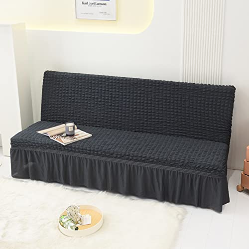 Einfarbige armlose Sofabett-Abdeckung Polyester Spandex Futon-Schonbezug mit elastischer Unterseite und Rock Anti-Rutsch-Schutz für Couch ohne Armlehne -grau- von GUYIRT