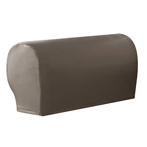 GUYIRT 1 Paar PU-Leder Sofa Armlehnenbezüge Dehnbar Armlehnenschoner Wasserdichtes Sofa Sessel-Überwürfe -Taupe von GUYIRT