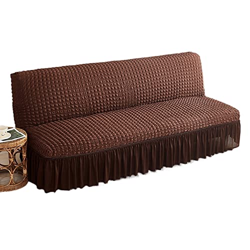 GUYIRT Armless Schlafsofa Bezüge mit Rock, Sofabezug 3 Sitzer ohne Armlehne, rutschfest, Spandex Waschbar Armlose Sofabettbezug für Wohnzimmer Schlafzimmer-Kaffee-Groß (190-210 cm) von GUYIRT