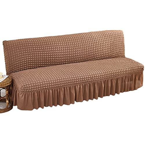 GUYIRT Armless Schlafsofa Bezüge mit Rock, Sofabezug 3 Sitzer ohne Armlehne, rutschfest, Spandex Waschbar Armlose Sofabettbezug für Wohnzimmer Schlafzimmer-Kamel-Groß (190-210 cm) von GUYIRT