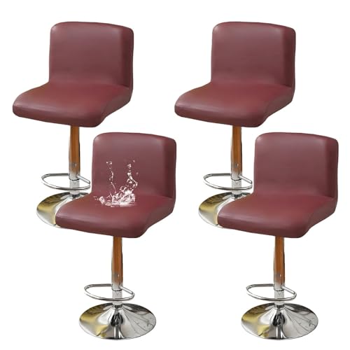 GUYIRT Barhocker Hussen Bezug Leder Stuhlhussen Wasserdicht 2 4 6 Er Set Stretch Barhocker Stuhlhussen Bezüge Barstuhlbezug Mit Rückenlehne (rot,Satz von 4) von GUYIRT