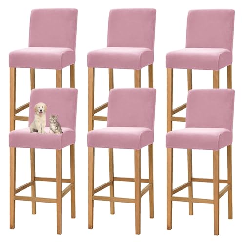 GUYIRT Barhocker-Stuhlhussen aus Samt, Barhocker-Bezüge mit Rückenlehne, hochdehnbarer Barhocker-Bezug, Pub-Theke, Hocker, Stuhlhussen für Küche, Esszimmer (Rosa, 6 Stück) von GUYIRT